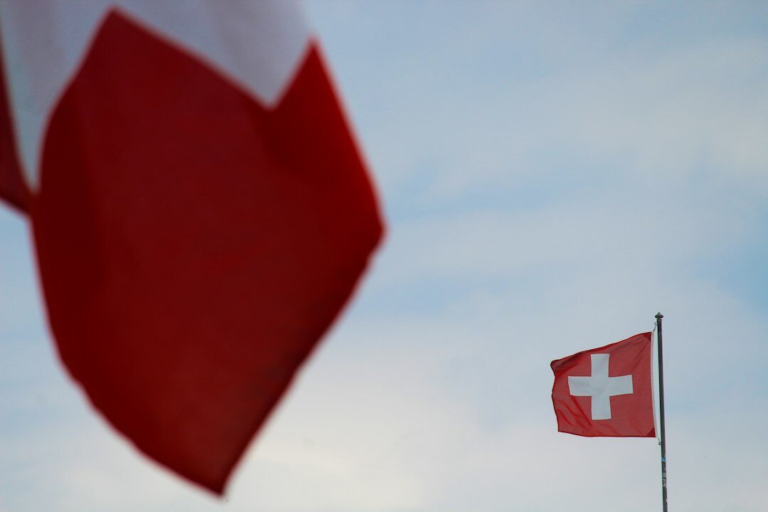 swiss flag waving in wind