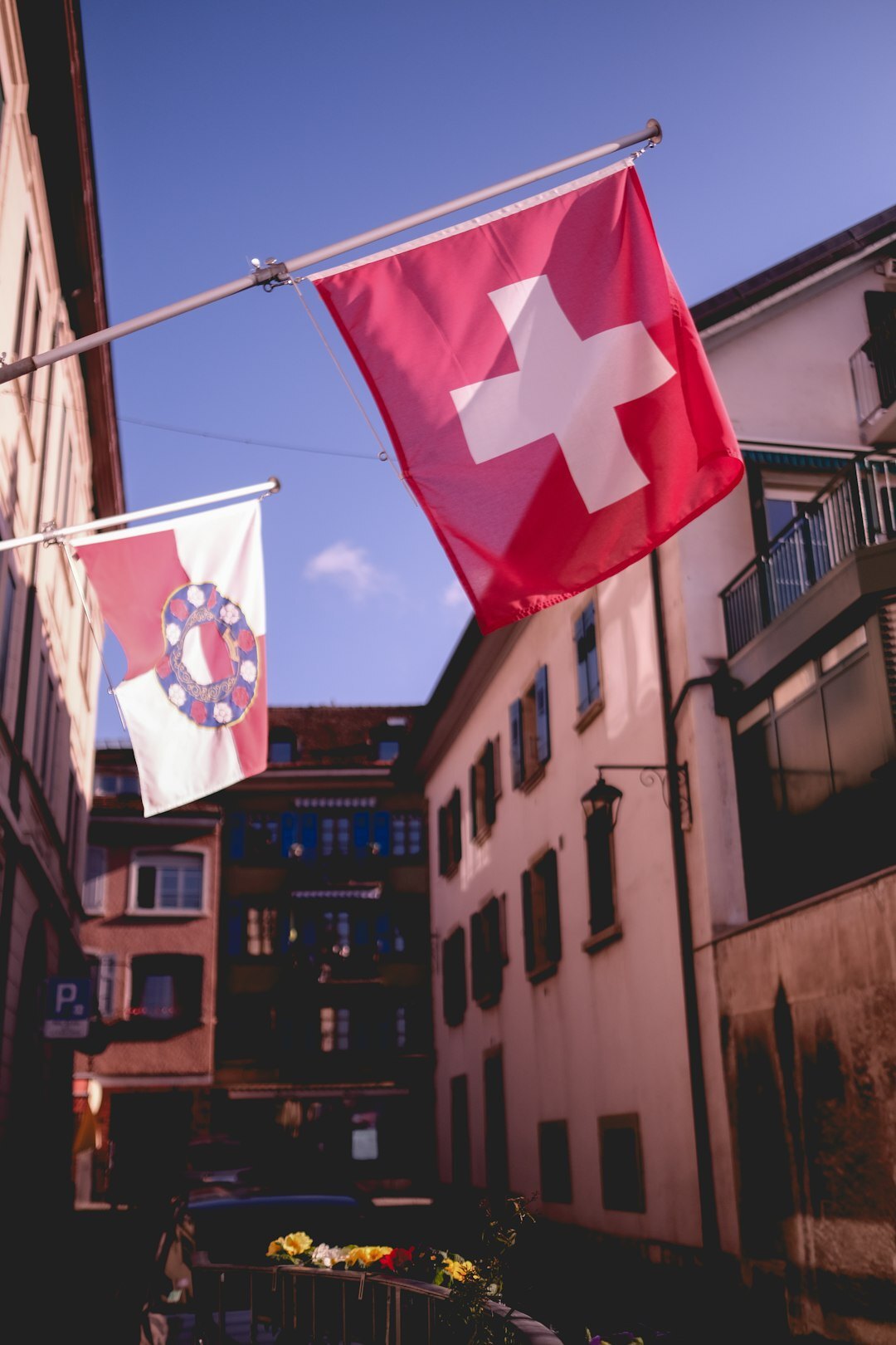 swiss flag waving in wind
